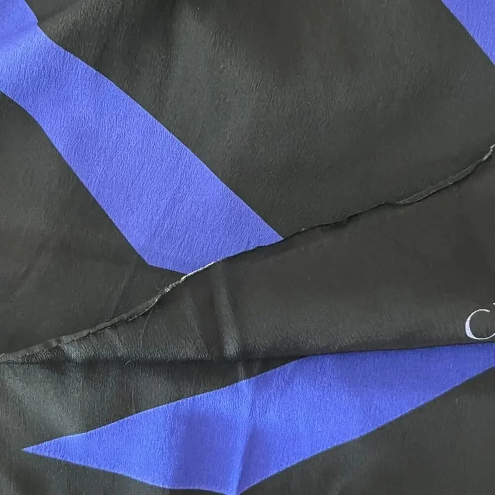 Christian Dior Silk Scarf Unisex Blue/Black Striped Pattern 14